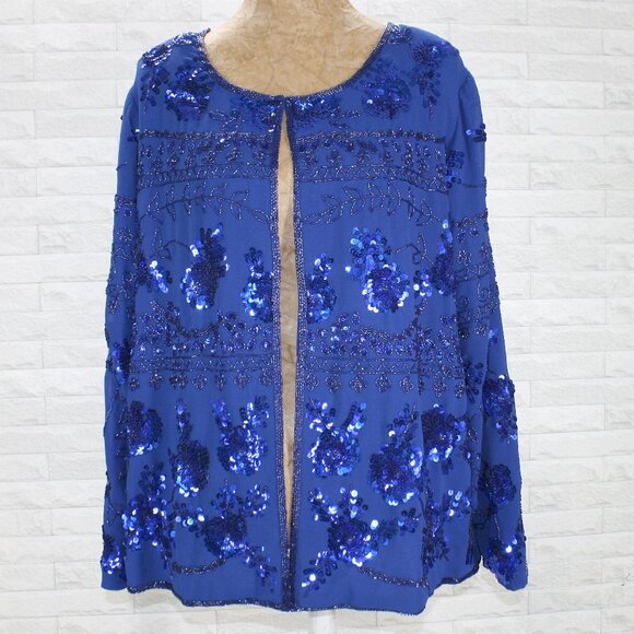 DRAPER'S & DAMON'S Jacket Sequin Beaded Evening Formal Royal Blue Plus Size 1X - Picture 1 of 15